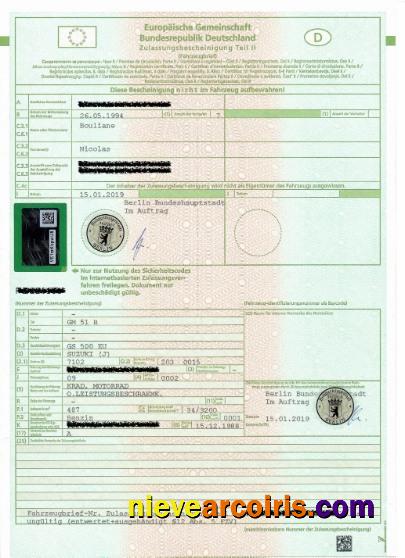 Germany vehicle registration certificate